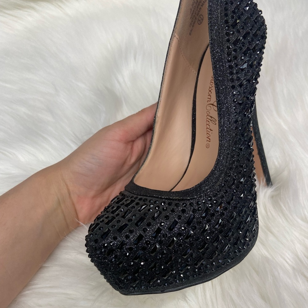 Black Rhinestone Platform High Heels - Picture 3 of 3